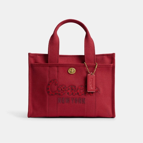 Coach New Year Cargo Tote Bag 26 With Coach Snake Logo Print In Brass/Ruby - Picture 1 of 14